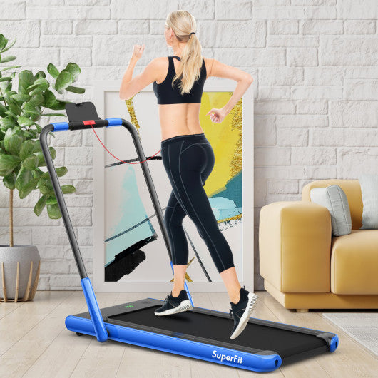 2-in-1 Folding Treadmill with Remote Control and LED Display-Blue Online Sale