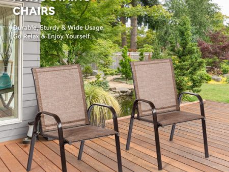 2 Pcs Patio Chairs Outdoor Dining Chair with Armrest-Brown For Discount