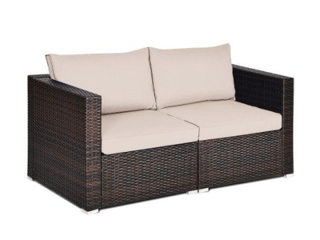 2 Pieces Patio Rattan Sectional Conversation Sofa Set-Beige Discount