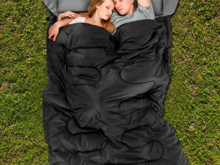 2 Person Waterproof Sleeping Bag with 2 Pillows-Black Sale