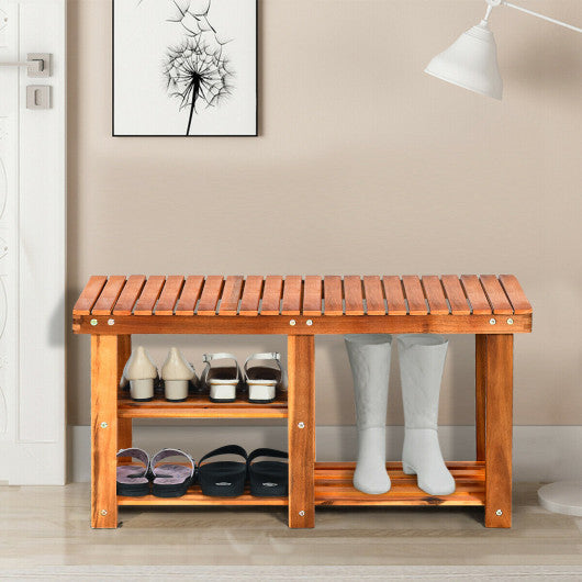 3-Tier Freestanding Wooden Shoe Organizer with Seat Online now