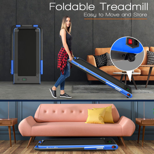 2-in-1 Folding Treadmill with Remote Control and LED Display-Blue Online Sale