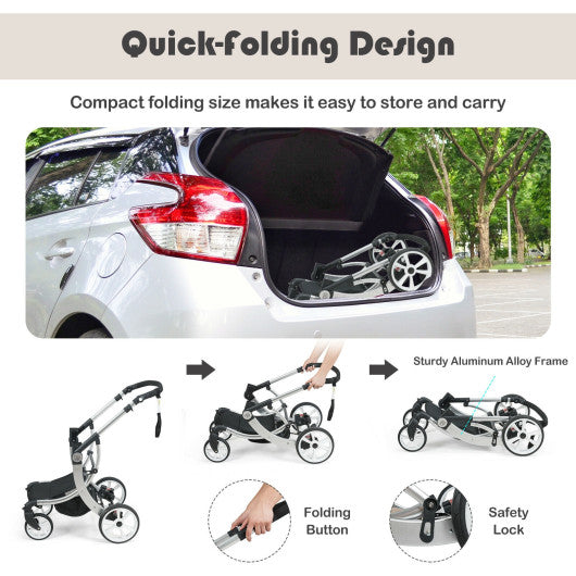 Folding Aluminum Infant Reversible Stroller with Diaper Bag-Black Fashion