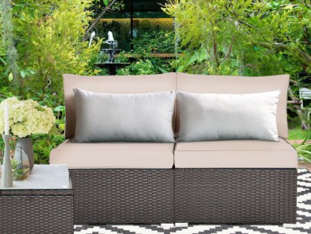 2 Pieces Patio Rattan Armless Sofa Set with 2 Cushions and 2 Pillows-Brown Online Sale