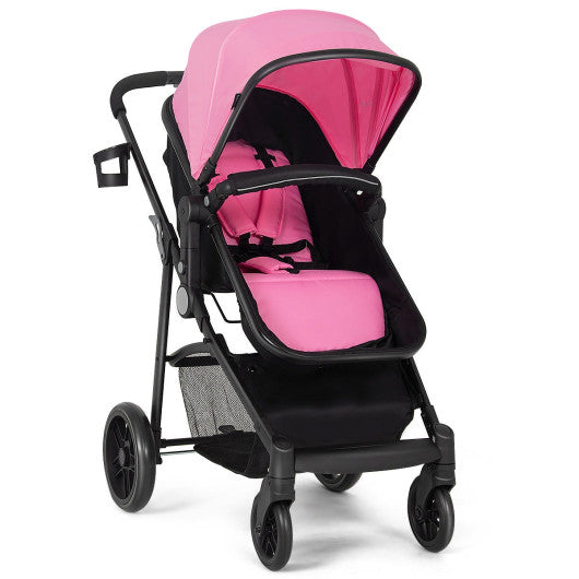 2-in-1 Foldable Pushchair Newborn Infant Baby Stroller-Pink For Cheap