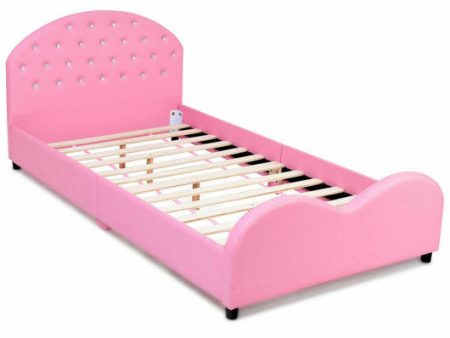 Twin Size Upholstered Platform Toddler Bed with Wood Slat Support Supply