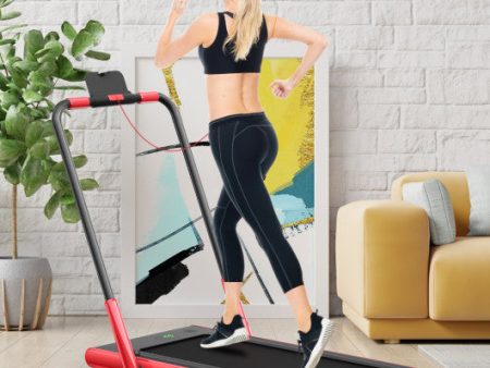 2-in-1 Folding Treadmill with Remote Control and LED Display-Red Fashion