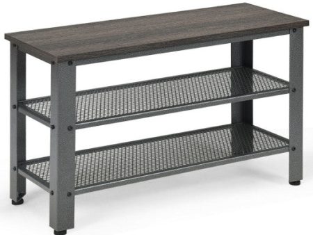 3-Tier Shoe Rack Industrial Shoe Bench with Storage Shelves-Black Online Sale