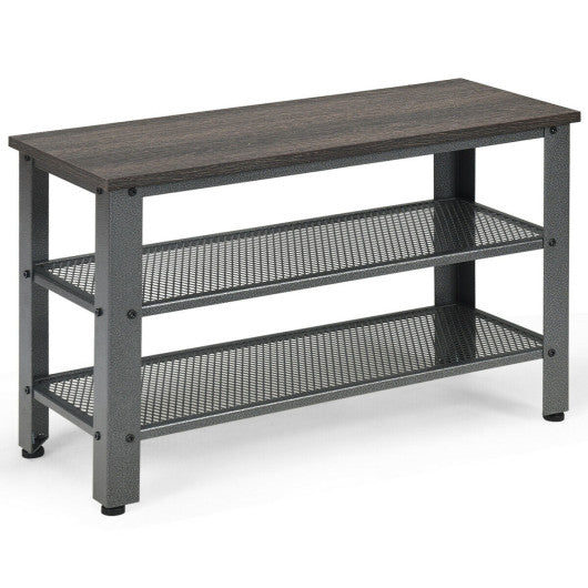 3-Tier Shoe Rack Industrial Shoe Bench with Storage Shelves-Black Online Sale