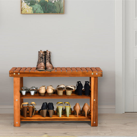 Freestanding Wood Bench with 3-Tier Storage Shelves Cheap