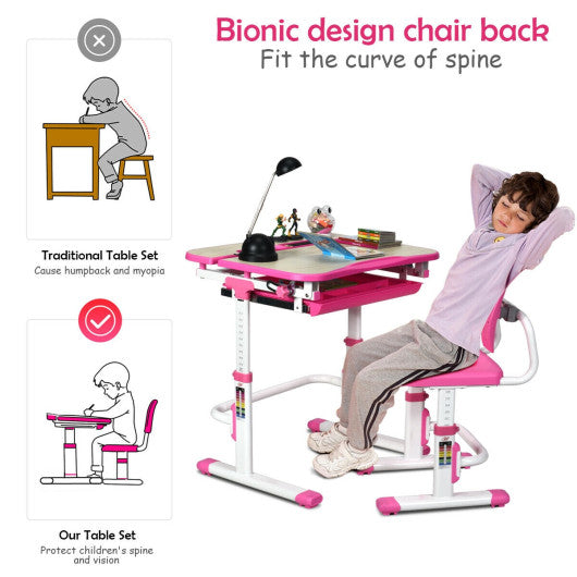 Height Adjustable Kids Study Desk and Chair Set-Pink Cheap