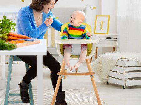 3-in-1 Convertible Wooden High Chair with Cushion-Yellow For Cheap