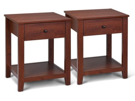 Set of 2 Nightstand with Storage Shelf and Pull Handle Online Hot Sale