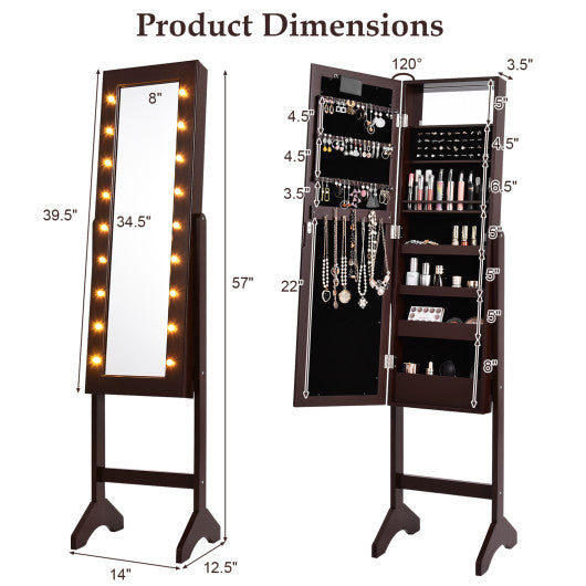 Mirrored Jewelry Cabinet Armoire Organizer w  LED lights-Brown Online Sale