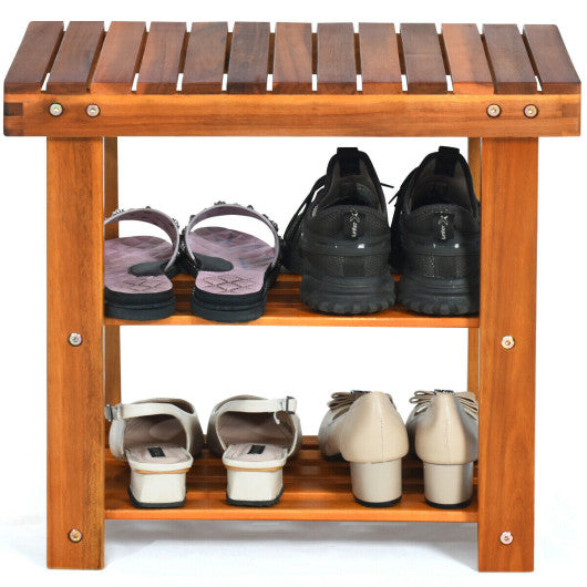 3-Tier Wood Shoe Rack 19  Shoe Bench Boots Organizer Supply