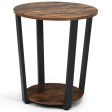 2-tier Round End Table with Storage Shelf and Metal Frame-Brown Online Sale