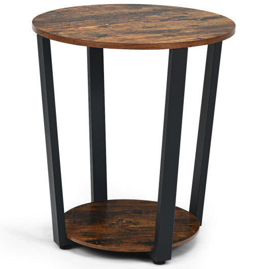 2-tier Round End Table with Storage Shelf and Metal Frame-Brown Online Sale