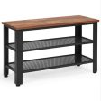 3-Tier Shoe Rack Industrial Shoe Bench with Storage Shelves-Brown Online Sale