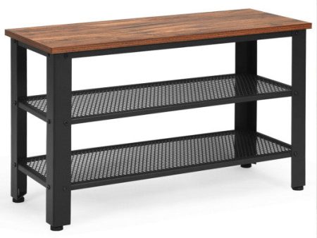 3-Tier Shoe Rack Industrial Shoe Bench with Storage Shelves-Brown Online Sale