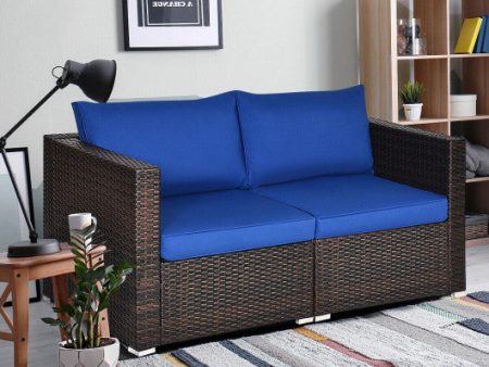 2PCS Patio Rattan Sectional Conversation Sofa Set-Navy Online now