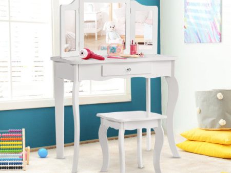 Kids Makeup Dressing Mirror Vanity Table Stool Set Sale