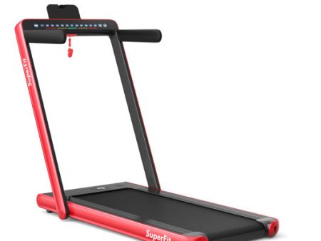 2-in-1 Electric Motorized Health and Fitness Folding Treadmill with Dual Display and Speaker-Red Online Hot Sale