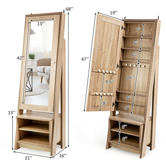 2-in-1 Wooden Cosmetics Storage Cabinet with Full-Length Mirror and Bottom Rack Online now