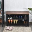 3-Tier Shoe Rack Industrial Shoe Bench with Storage Shelves-Brown Online Sale