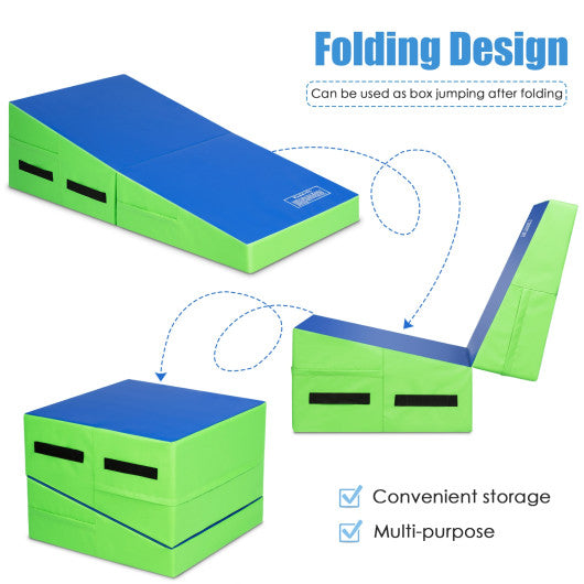 Folding Wedge Exercise Gymnastics Mat with Handles-Green Supply