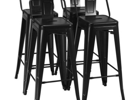 30 Inch Set of 4 Metal Counter Height Barstools with Low Back and Rubber Feet-Black For Sale