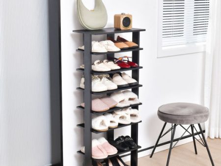 7-Tier Dual Shoe Rack Free Standing Shelves Storage Shelves Concise-Black Sale