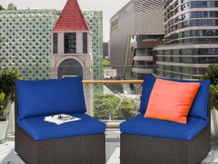 2 Pieces Patio Rattan Armless Sofa Set with 2 Cushions and 2 Pillows-Navy Hot on Sale