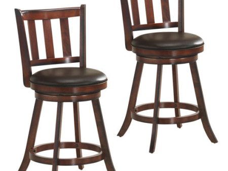 2 Pieces 360 Degree Swivel Wooden Counter Height Bar Stool Set with Cushioned Seat-25 inches Sale