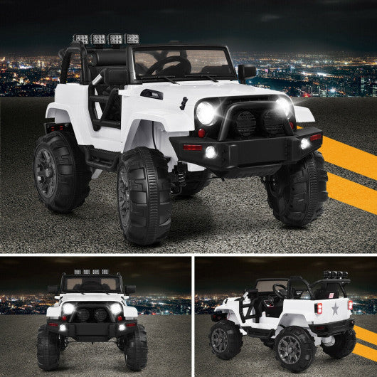 12V Kids Remote Control Riding Truck Car with LED Lights-White Supply