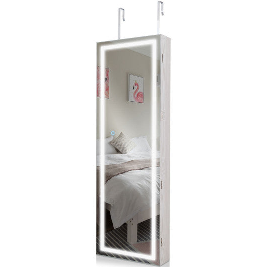 Mirrored Jewelry Armoire with Full Length Mirror and 2 Internal LED Lights-White Hot on Sale