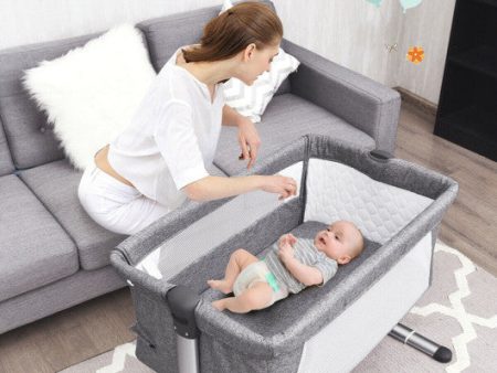 Travel Portable Baby Bed Side Sleeper  Bassinet Crib with Carrying Bag-Gray on Sale