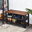 3-Tier Shoe Rack Industrial Shoe Bench with Storage Shelves-Brown Online Sale