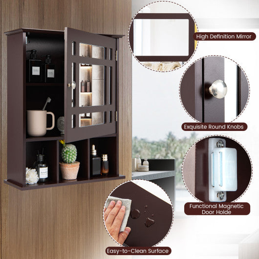 Wall Mounted and Mirrored Bathroom Cabinet-Brown Cheap