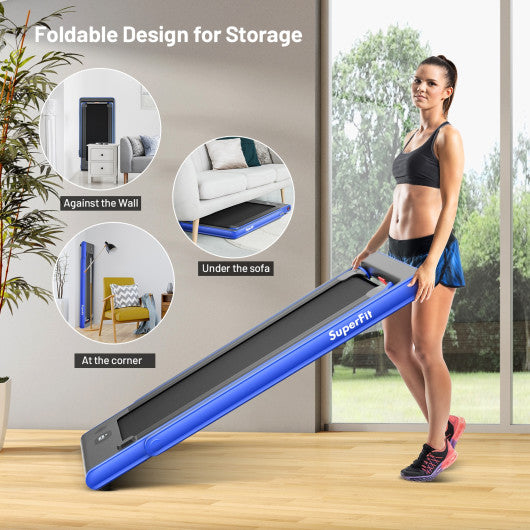 2-in-1 Electric Motorized Health and Fitness Folding Treadmill with Dual Display-Blue Online Sale