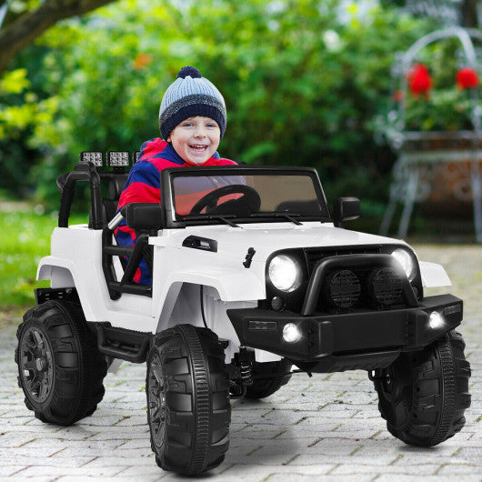 12V Kids Remote Control Riding Truck Car with LED Lights-White Supply