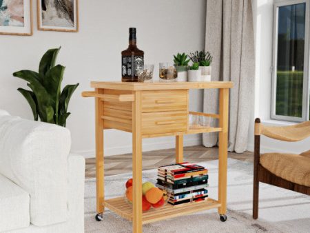 Bamboo Kitchen Trolley Cart with Tower Rack and Drawers Sale