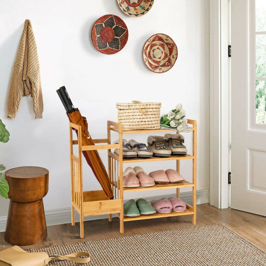 4-Tier Bamboo Shoe Rack Organiser with Umbrella Holder-Natural Online Sale