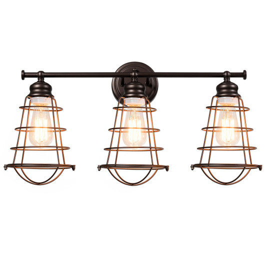 3-Light Vanity Lamp Bathroom Fixture with Metal Wire Cage Online now