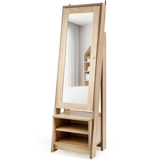 2-in-1 Wooden Cosmetics Storage Cabinet with Full-Length Mirror and Bottom Rack Online now