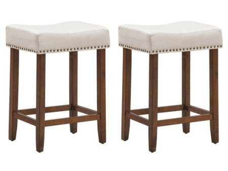 Set of 2 Nailhead Saddle Bar Stools 24 Inch Height For Discount