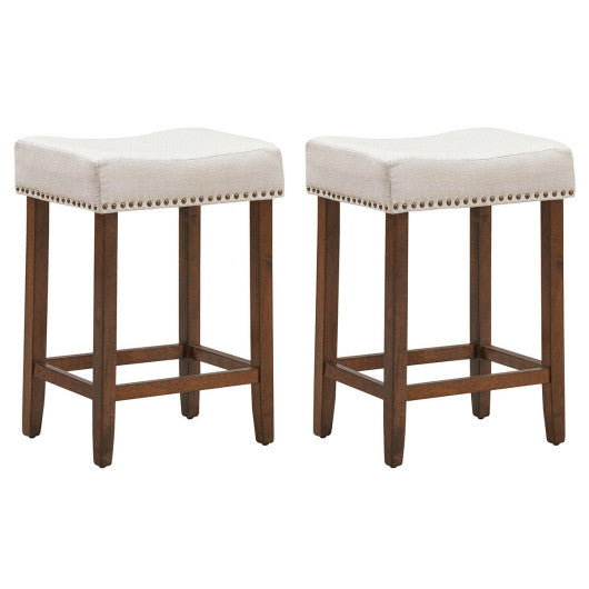 Set of 2 Nailhead Saddle Bar Stools 24 Inch Height For Discount