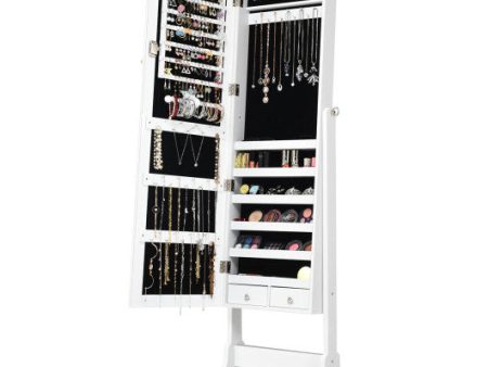 Lockable Mirrored Jewelry Cabinet Armoire Storage Organizer Box-White Sale