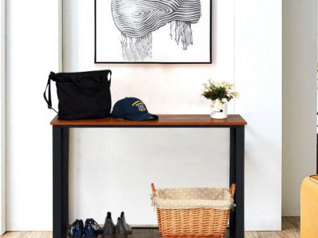 Metal Frame Wood  Console Sofa Table with Storage Shelf-Black Hot on Sale