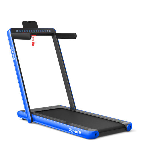 2-in-1 Electric Motorized Health and Fitness Folding Treadmill with Dual Display-Blue Online Sale