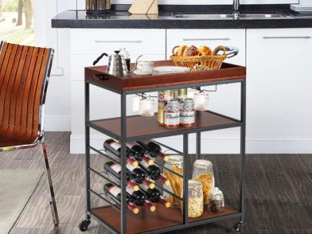 3 Tiers Storage Bar Serving Cart with Wine Rack Online Hot Sale